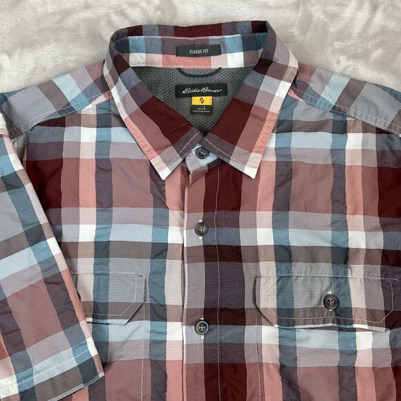 Eddie Bauer Shirt Mens Large Plaid Travex Performance Button Up Outdoor Hiking - Picture 1 of 8